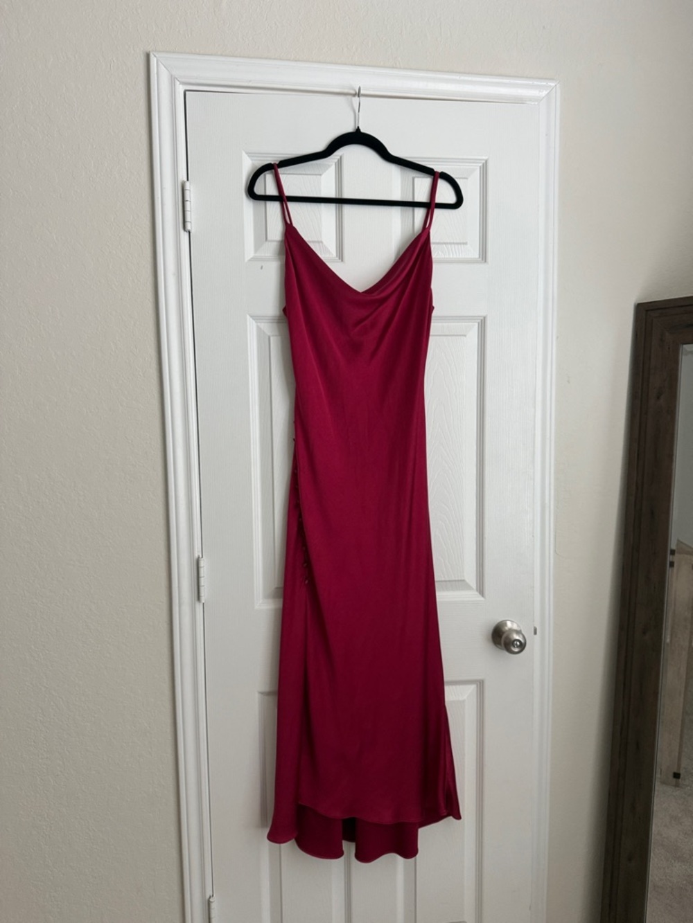 Elegant Raspberry Slip Midi Dress with Cowl Neck